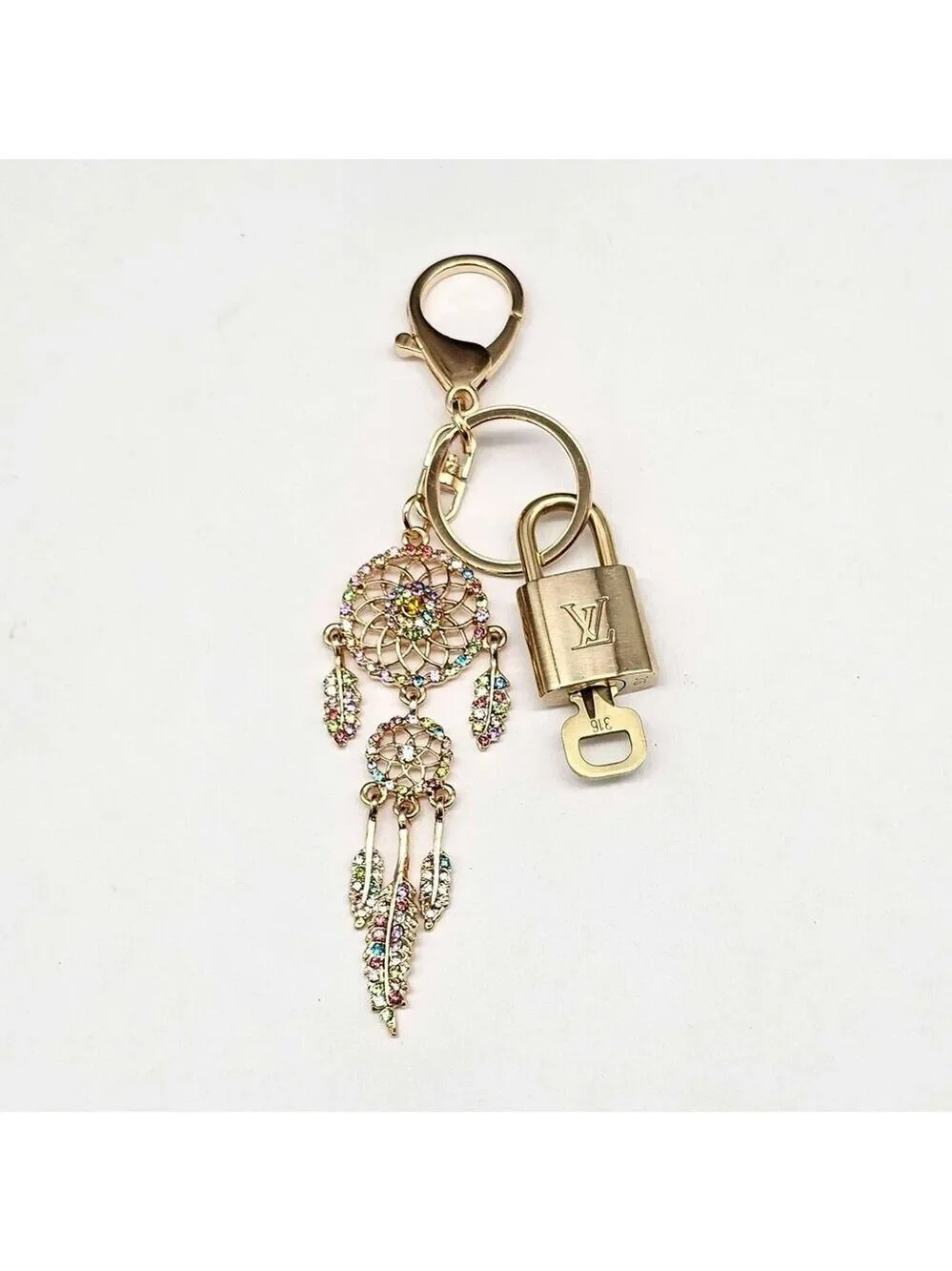 LV Authentic Gold Lock & Key 🔑 Luxury Bag Charm w/ Unbranded Keychain